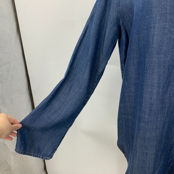 Cloth & Stone Shirt Womens S Small Blue Chambray Lace Up Long Sleeve Tencel Top - Picture 4 of 13